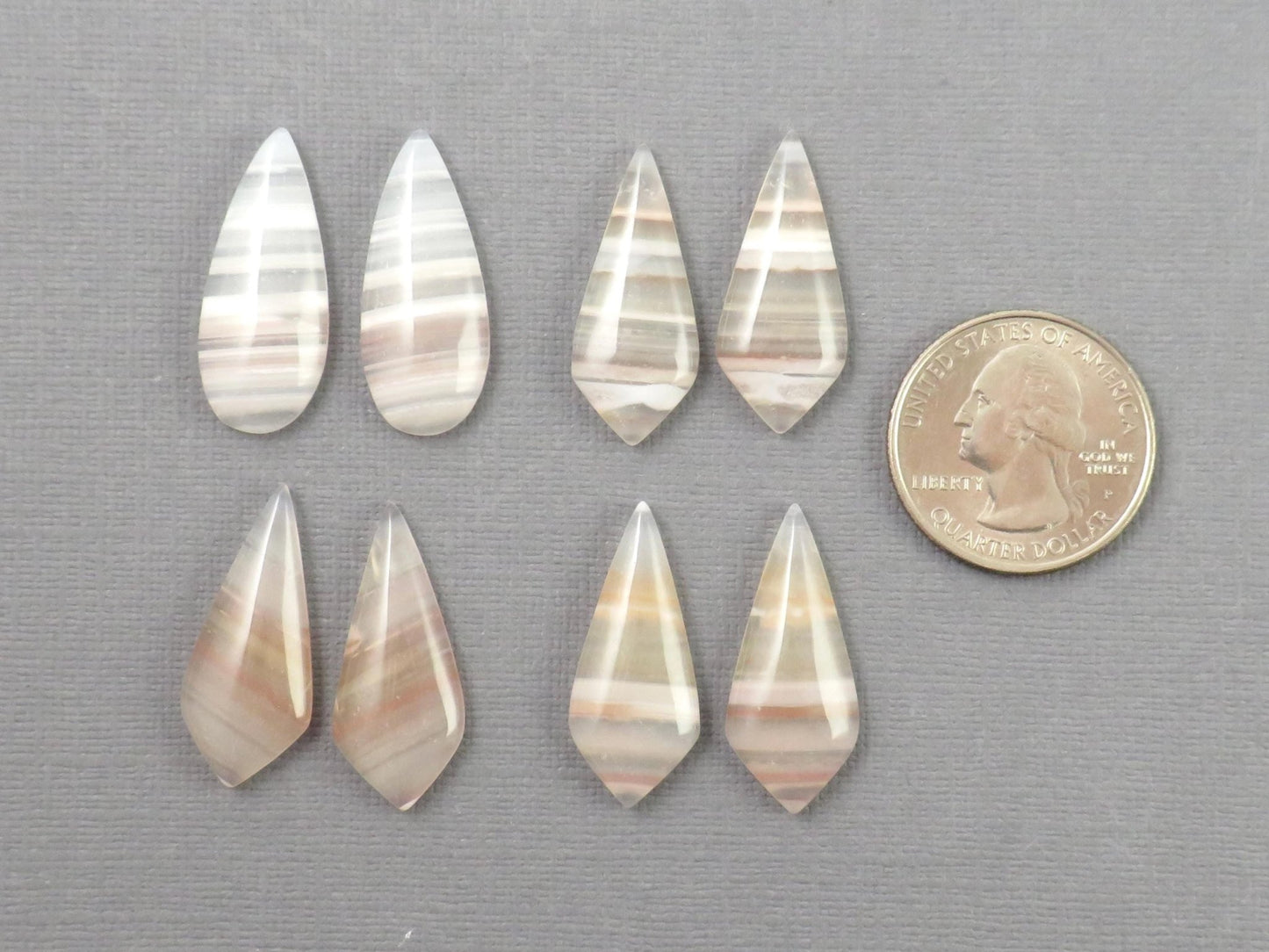 Banded Agate Pair | Peach, Pink and White | Sold Per Pair | AG321 - Gem Enthusiast