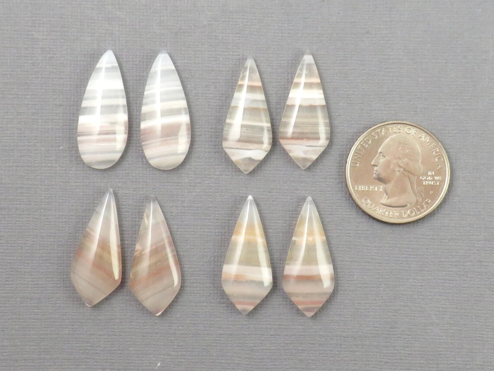 Banded Agate Pair | Peach, Pink and White | Sold Per Pair | AG321 - Gem Enthusiast