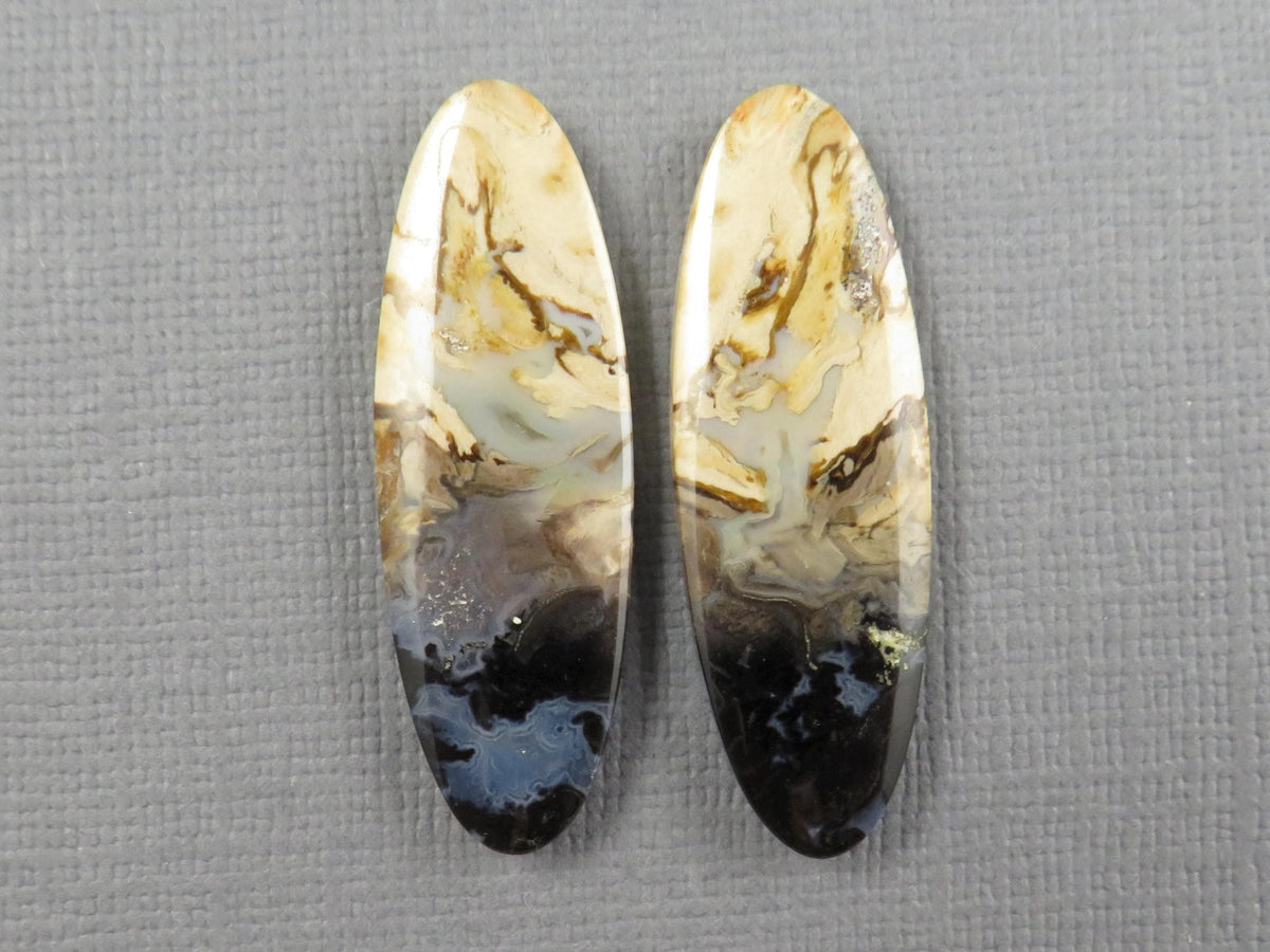 Black Fossil Palm Root Oval Cabochon Pair, Petrified Wood, 34x11mm | PRF109 - Gem Enthusiast