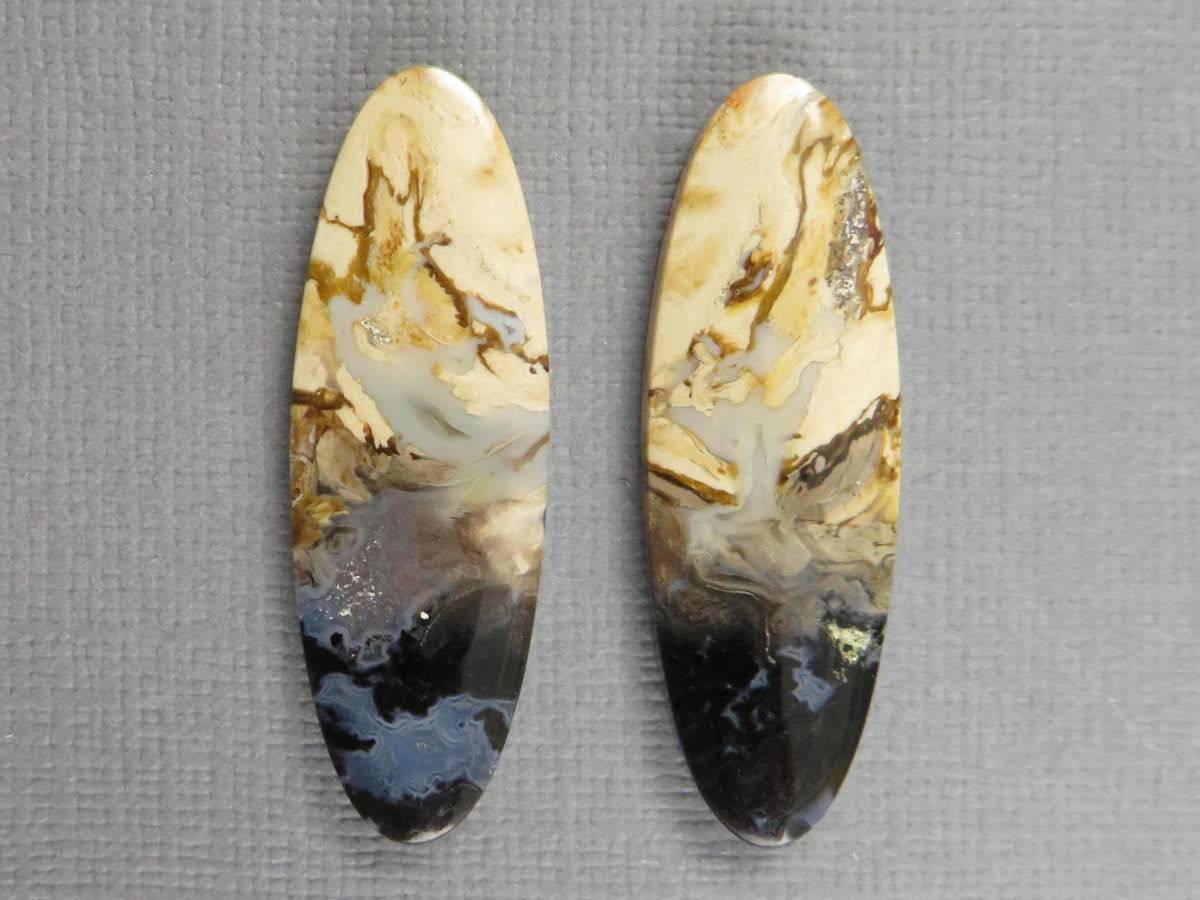 Black Fossil Palm Root Oval Cabochon Pair, Petrified Wood, 34x11mm | PRF109 - Gem Enthusiast