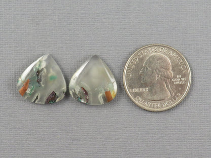 Confetti Chalcedony Cabochon Pair | 18.3x17.5mm, 19.7ct | Indonesia | CF117 - Gem Enthusiast