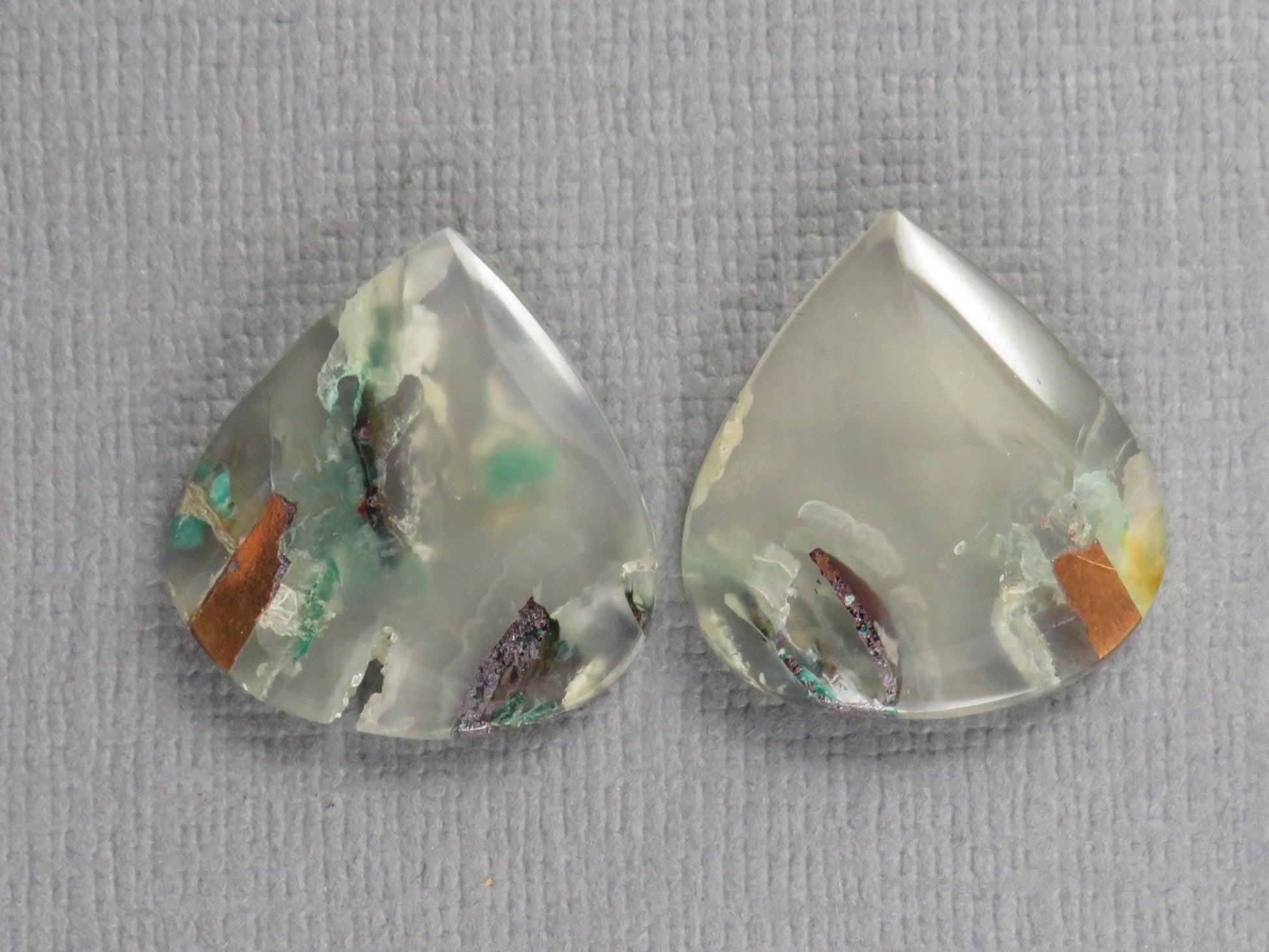 Confetti Chalcedony Cabochon Pair | 18.3x17.5mm, 19.7ct | Indonesia | CF117 - Gem Enthusiast