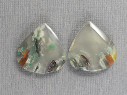 Confetti Chalcedony Cabochon Pair | 18.3x17.5mm, 19.7ct | Indonesia | CF117 - Gem Enthusiast