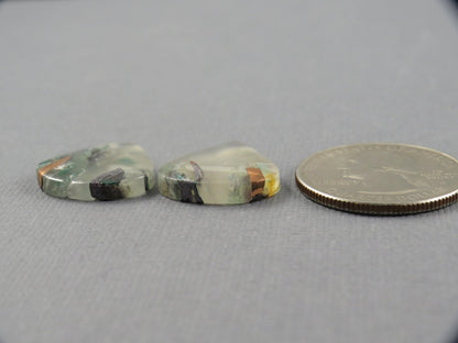 Confetti Chalcedony Cabochon Pair | 18.3x17.5mm, 19.7ct | Indonesia | CF117 - Gem Enthusiast