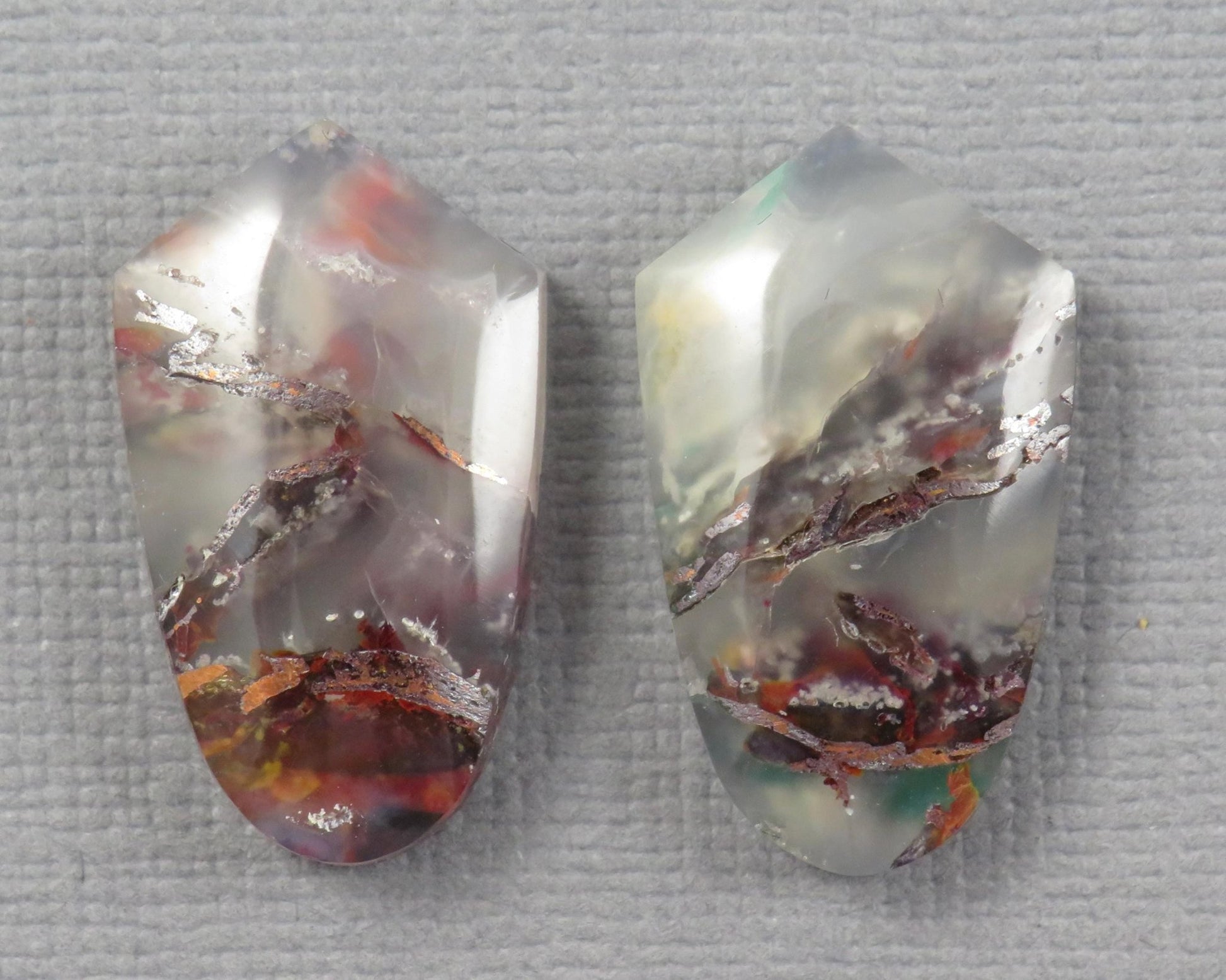 Confetti Chalcedony Cabochon Pair | 22x13mm, 23.3ct | Indonesia | CF119 - Gem Enthusiast