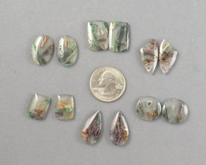Confetti Chalcedony Cabochon Pairs | 17–23mm, avg 19ct | Per Pair | Indonesia | CF114 - Gem Enthusiast