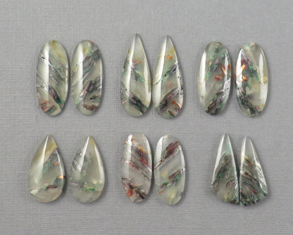 Confetti Chalcedony Cabochon Pairs | 27–34mm, avg 25 ct | Sold Per Pair | Indonesia | CF113 - Gem Enthusiast