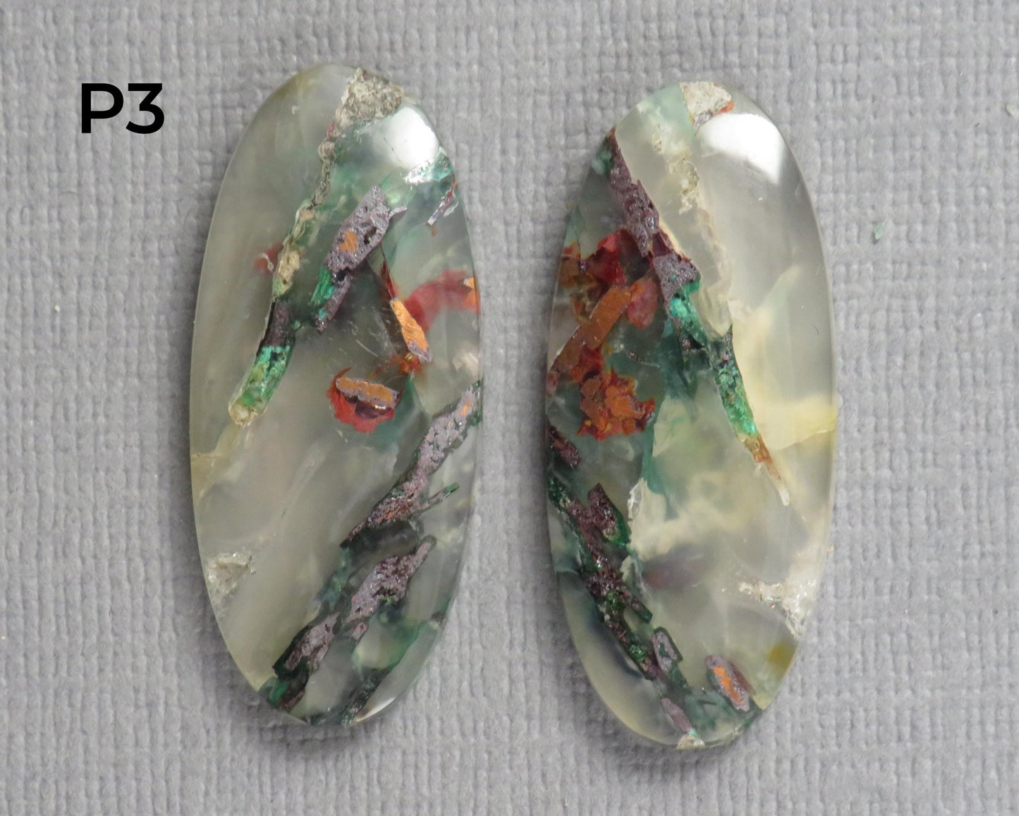 Confetti Chalcedony Cabochon Pairs | 27–34mm, avg 25 ct | Sold Per Pair | Indonesia | CF113 - Gem Enthusiast