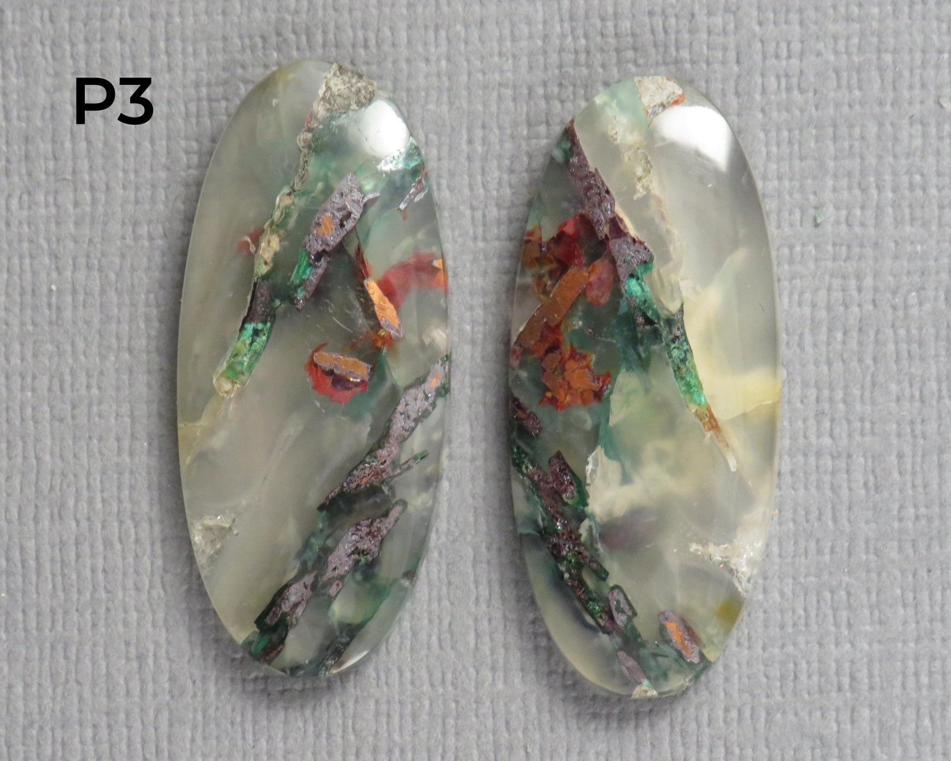 Confetti Chalcedony Cabochon Pairs | 27–34mm, avg 25 ct | Sold Per Pair | Indonesia | CF113 - Gem Enthusiast