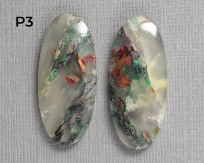 Confetti Chalcedony Cabochon Pairs | 27–34mm, avg 25 ct | Sold Per Pair | Indonesia | CF113 - Gem Enthusiast