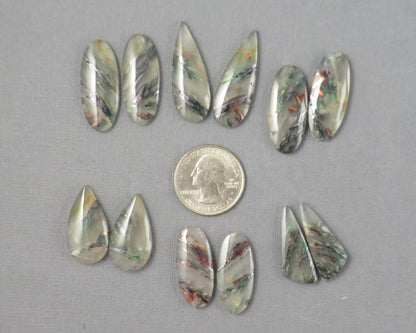 Confetti Chalcedony Cabochon Pairs | 27–34mm, avg 25 ct | Sold Per Pair | Indonesia | CF113 - Gem Enthusiast