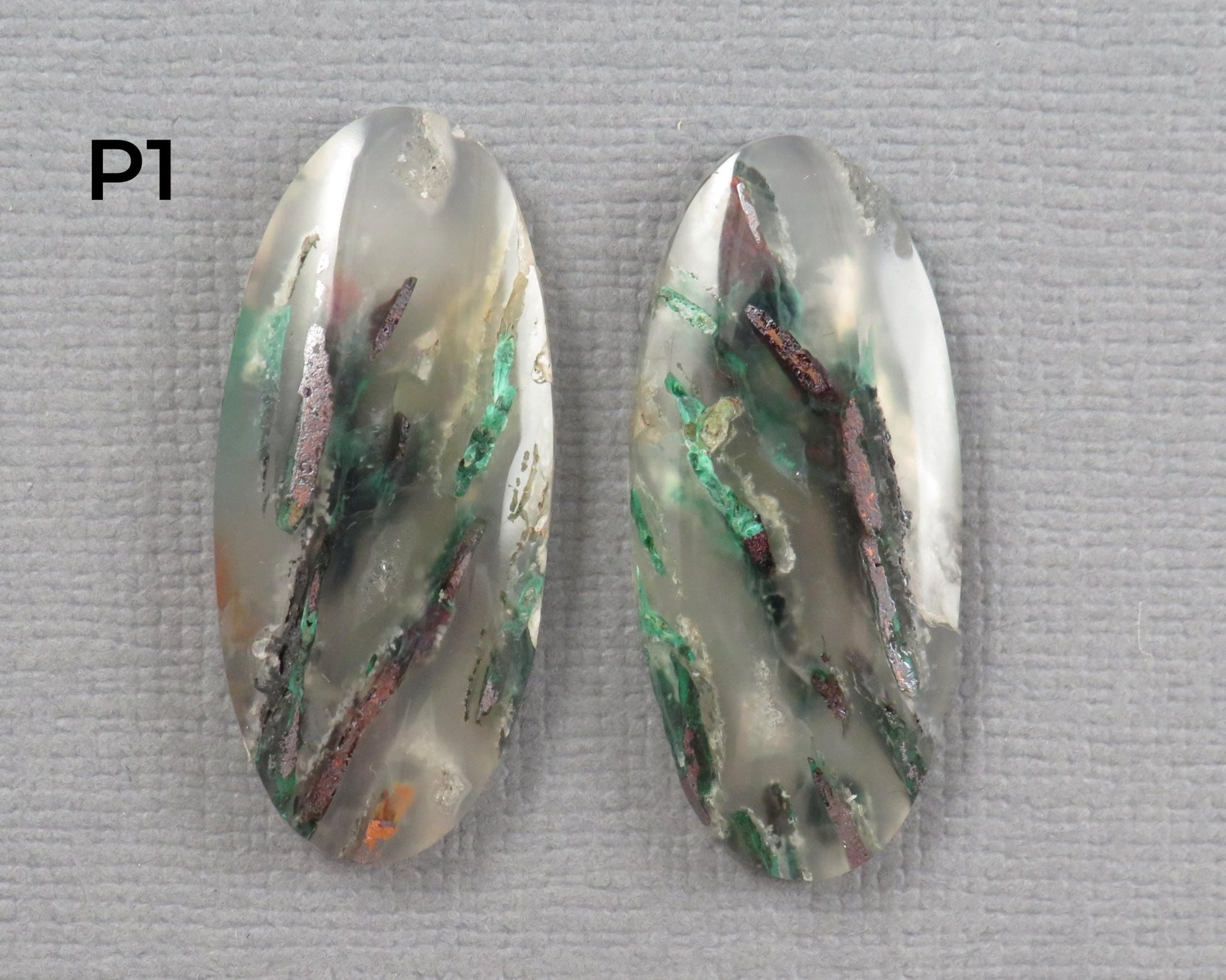 Confetti Chalcedony Cabochon Pairs | 28.5–32mm, avg 25ct | Per Pair | Indonesia | CF112 - Gem Enthusiast