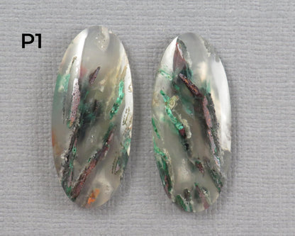 Confetti Chalcedony Cabochon Pairs | 28.5–32mm, avg 25ct | Per Pair | Indonesia | CF112 - Gem Enthusiast