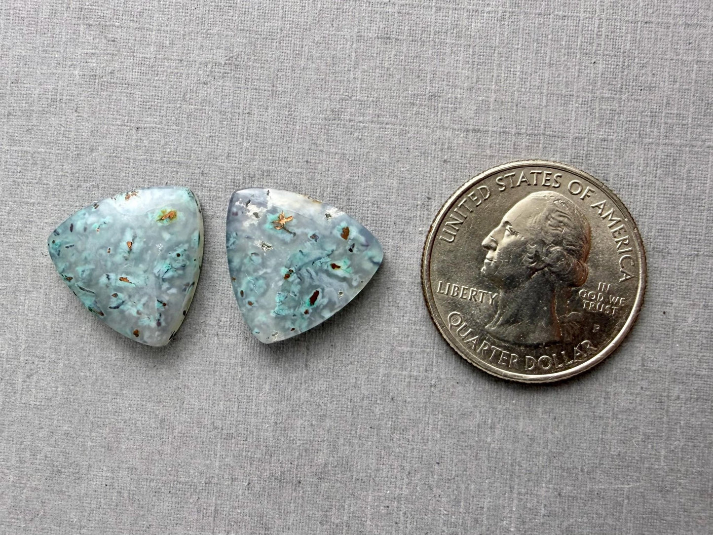 Confetti Chrysocolla in Chalcedony Pair | Natural Loose Triangle Cabochon Gemstone | CA340 - Gem Enthusiast