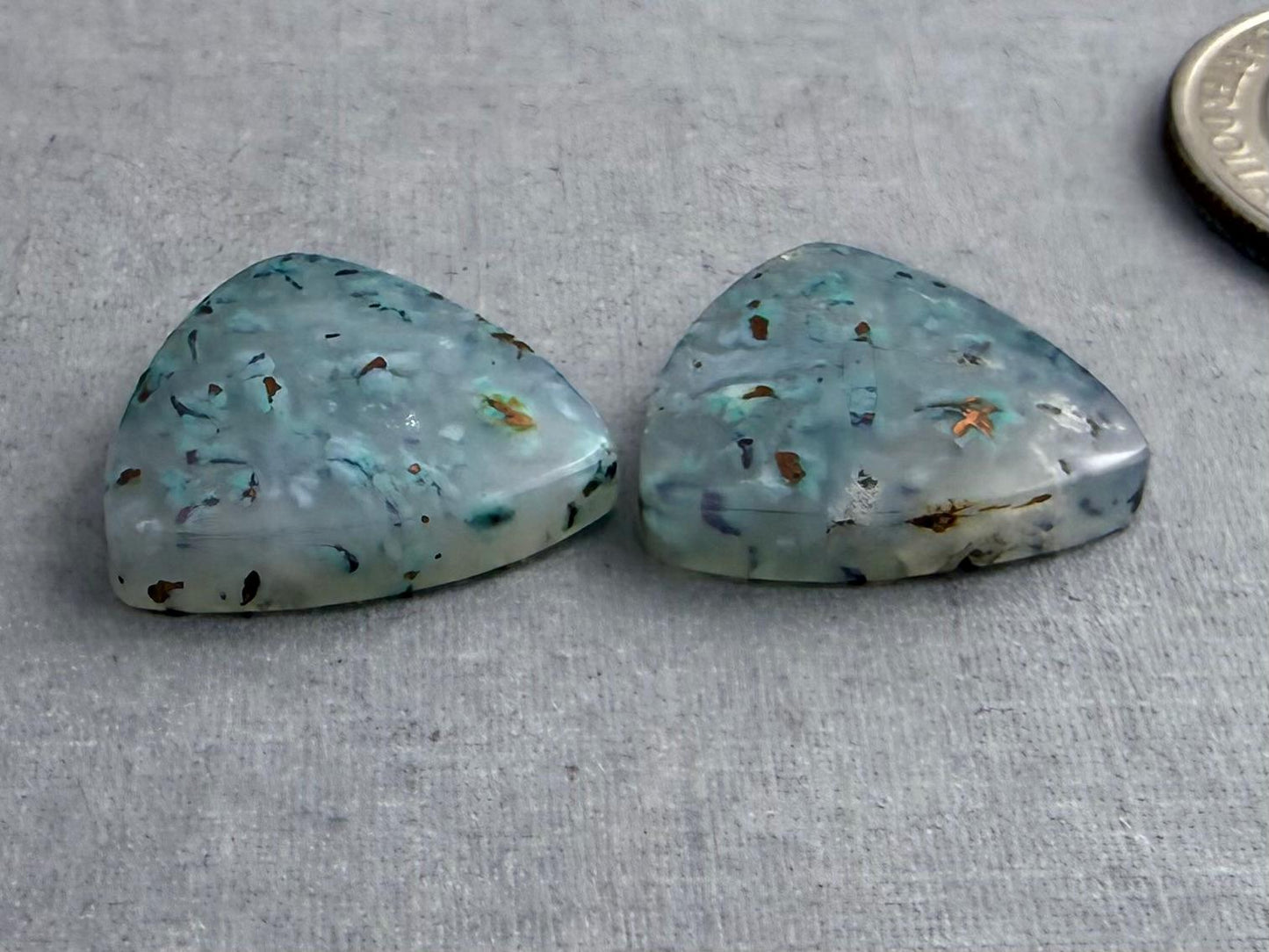 Confetti Chrysocolla in Chalcedony Pair | Natural Loose Triangle Cabochon Gemstone | CA340 - Gem Enthusiast