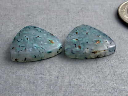 Confetti Chrysocolla in Chalcedony Pair | Natural Loose Triangle Cabochon Gemstone | CA340 - Gem Enthusiast
