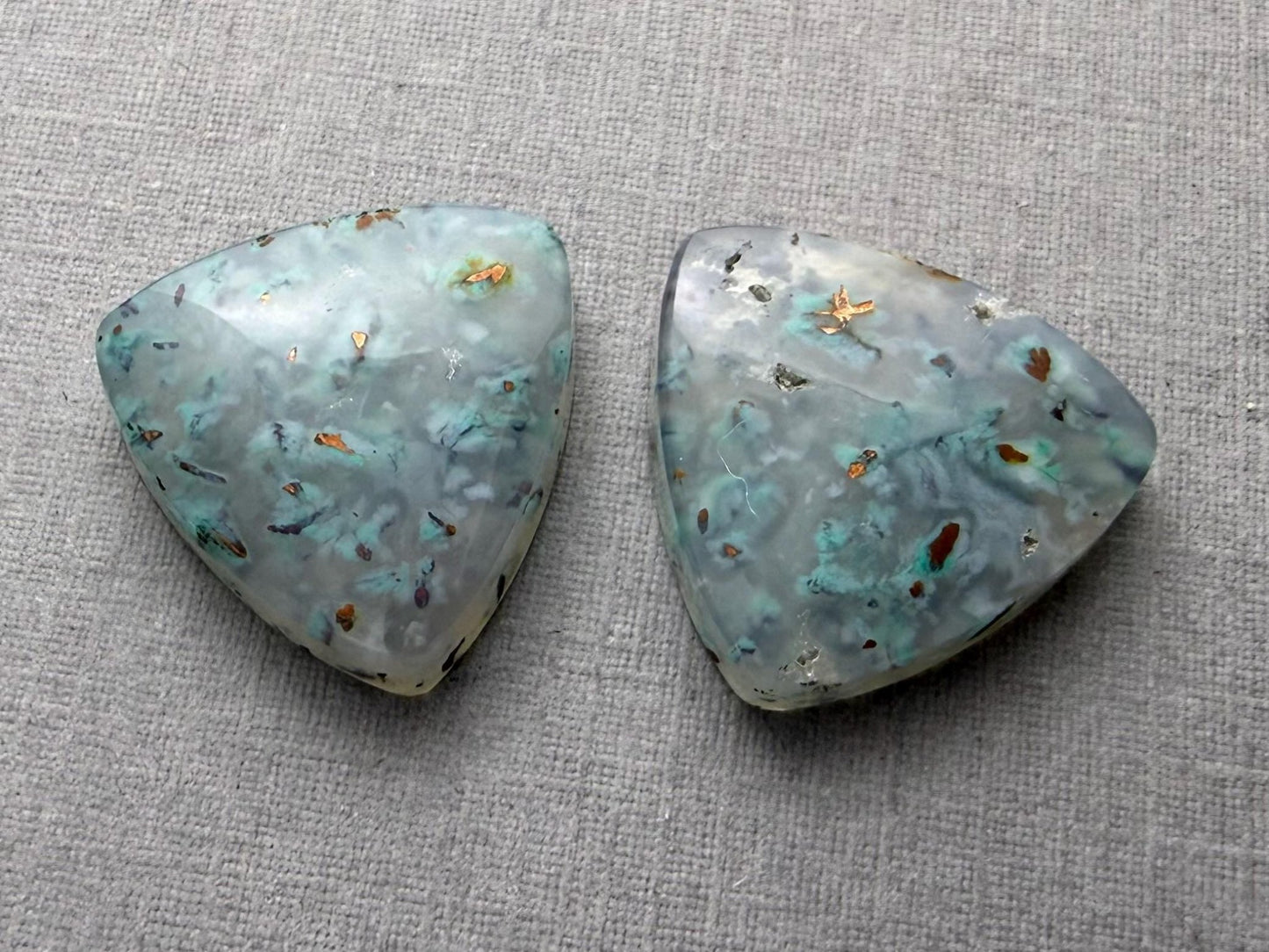 Confetti Chrysocolla in Chalcedony Pair | Natural Loose Triangle Cabochon Gemstone | CA340 - Gem Enthusiast