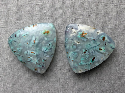 Confetti Chrysocolla in Chalcedony Pair | Natural Loose Triangle Cabochon Gemstone | CA340 - Gem Enthusiast