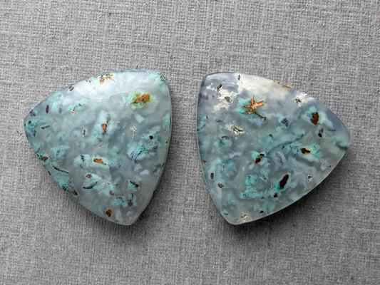 Confetti Chrysocolla in Chalcedony Pair | Natural Loose Triangle Cabochon Gemstone | CA340 - Gem Enthusiast