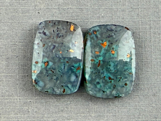 Confetti Chrysocolla in Chalcedony Pair | Natural Rectangle Cabochon Gemstone | CA328 - One of a Kind Cabochons - Gem Enthusiast
