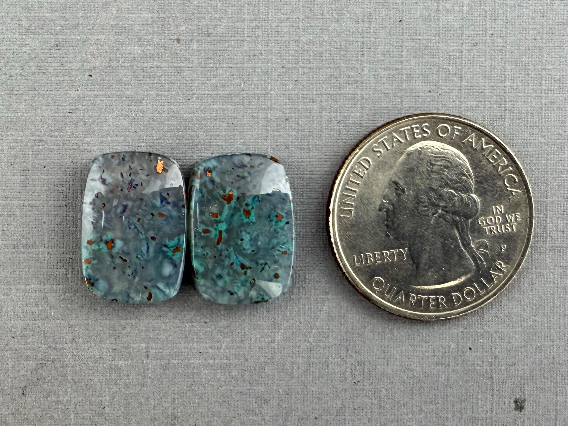 Confetti Chrysocolla in Chalcedony Pair | Natural Rectangle Cabochon Gemstone | CA328 - One of a Kind Cabochons - Gem Enthusiast