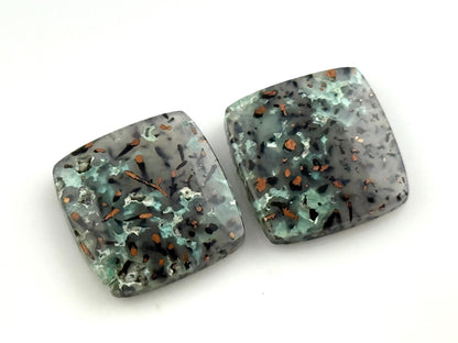 Confetti Chrysocolla in Chalcedony Pair | Natural Square Cabochon Gemstone | CA332 - One of a Kind Cabochons - Gem Enthusiast