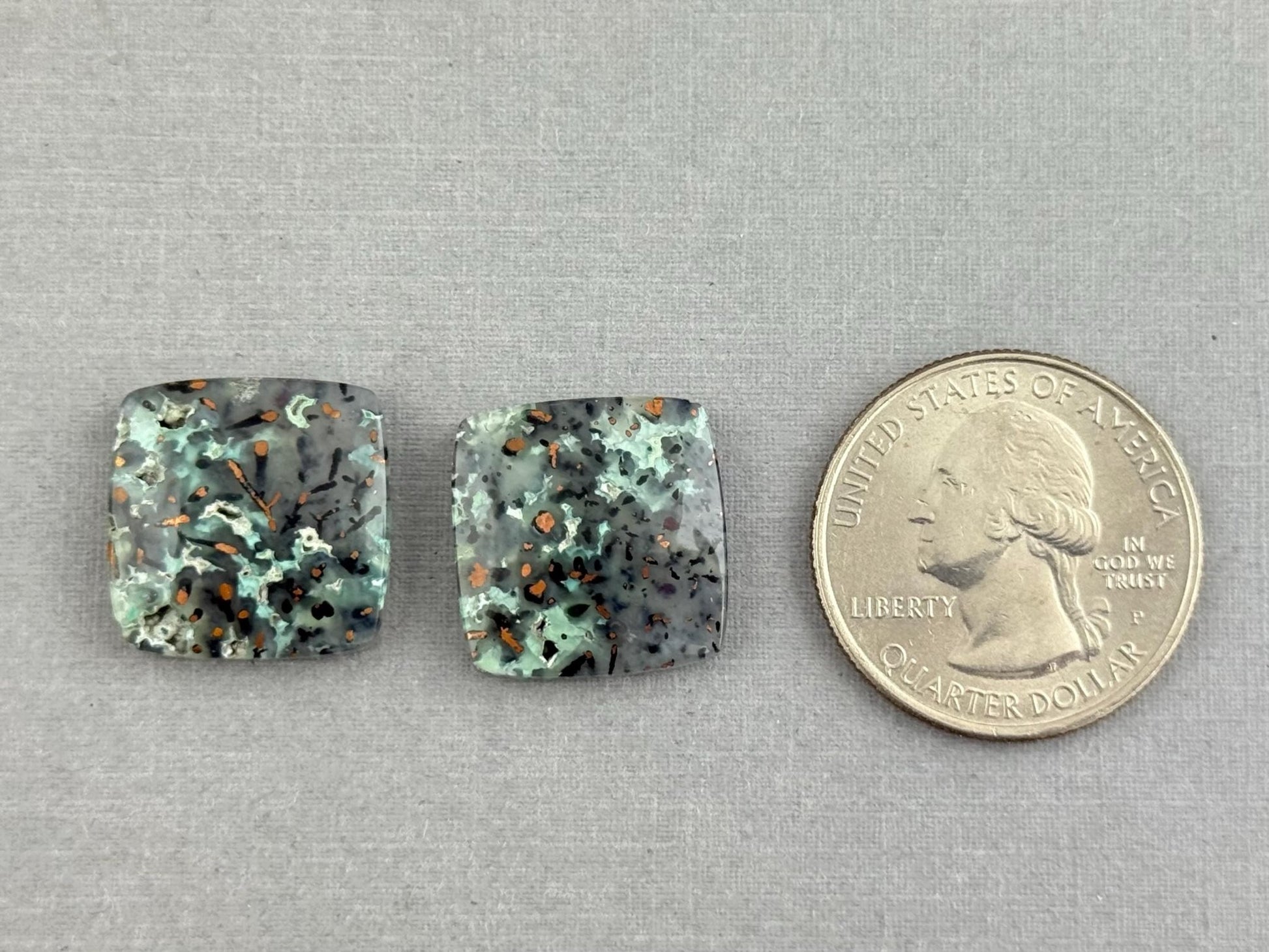 Confetti Chrysocolla in Chalcedony Pair | Natural Square Cabochon Gemstone | CA332 - One of a Kind Cabochons - Gem Enthusiast