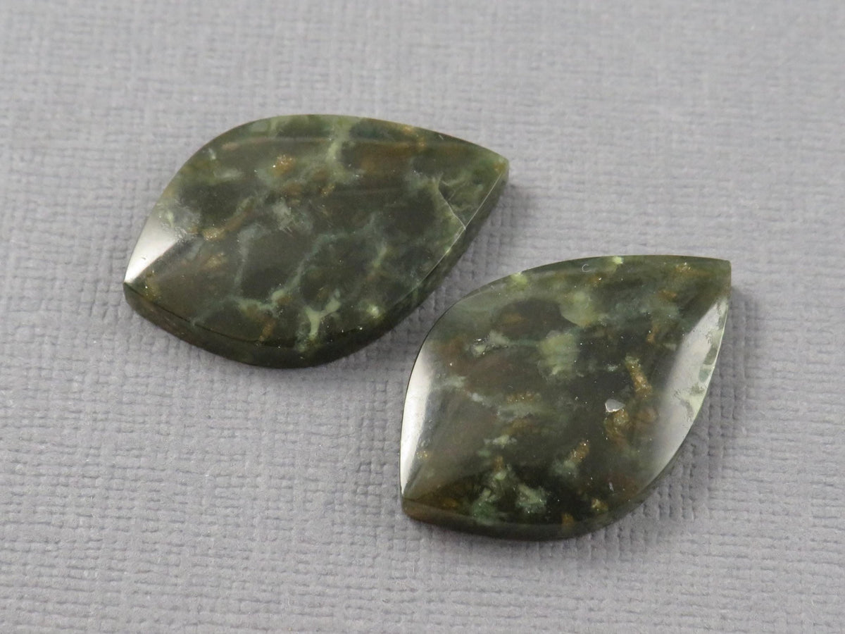Dark Green Green Fossilized Coral Teardrop Pair | Earring Cabochons | 27x17mm, 14ct | Indonesia | FC117 - Gem Enthusiast