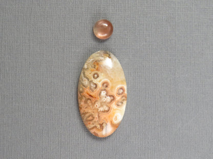 Designer Gemstone Set | Oregon Sunstone | Lace Agate Cabochon | 2-Stone Lot | Oregon, USA and Indonesia | SET121 - Gem Enthusiast