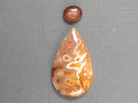 Designer Set | Oregon Sunstone, Crazy Lace Agate Cabochons | 2-Stone Lot | Oregon, USA and Indonesia | SET123 - Gem Enthusiast
