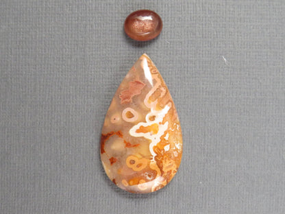 Designer Set | Oregon Sunstone, Crazy Lace Agate Cabochons | 2-Stone Lot | Oregon, USA and Indonesia | SET123 - Gem Enthusiast