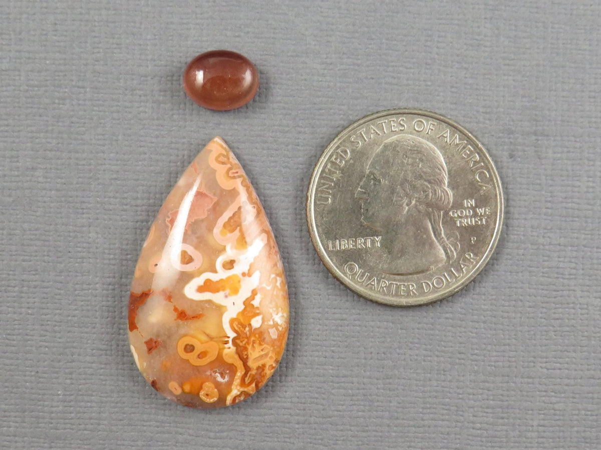 Designer Set | Oregon Sunstone, Crazy Lace Agate Cabochons | 2-Stone Lot | Oregon, USA and Indonesia | SET123 - Gem Enthusiast