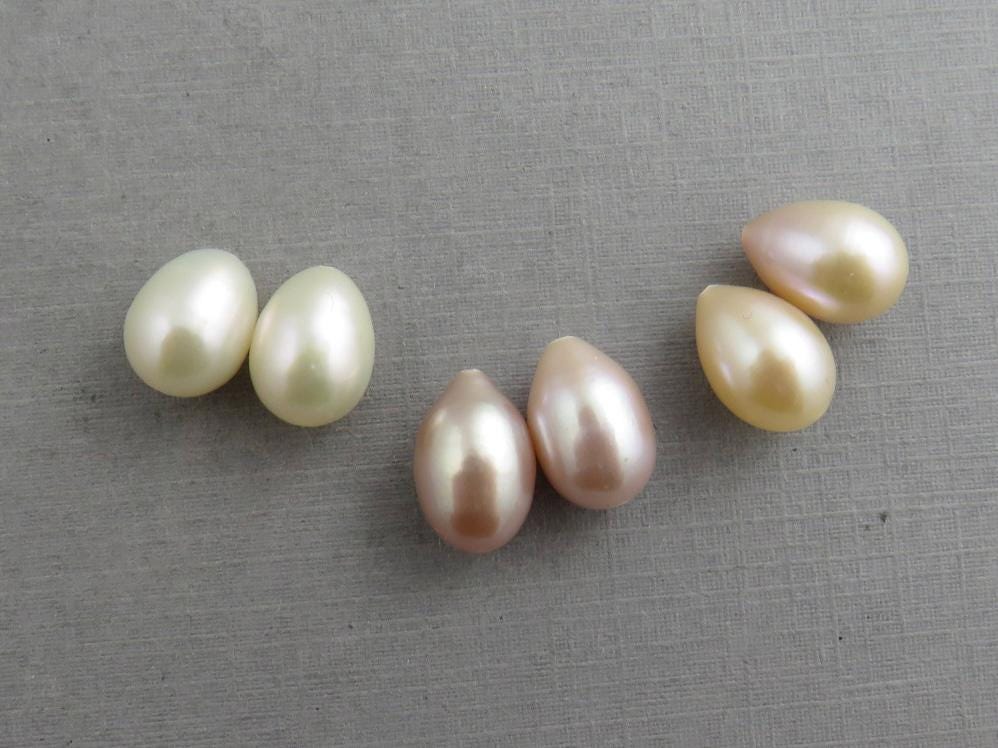 Exceptional Pearl Pairs | Drilled - Through with a drop shape | Ivory, Peach, or Pink - Gem Enthusiast