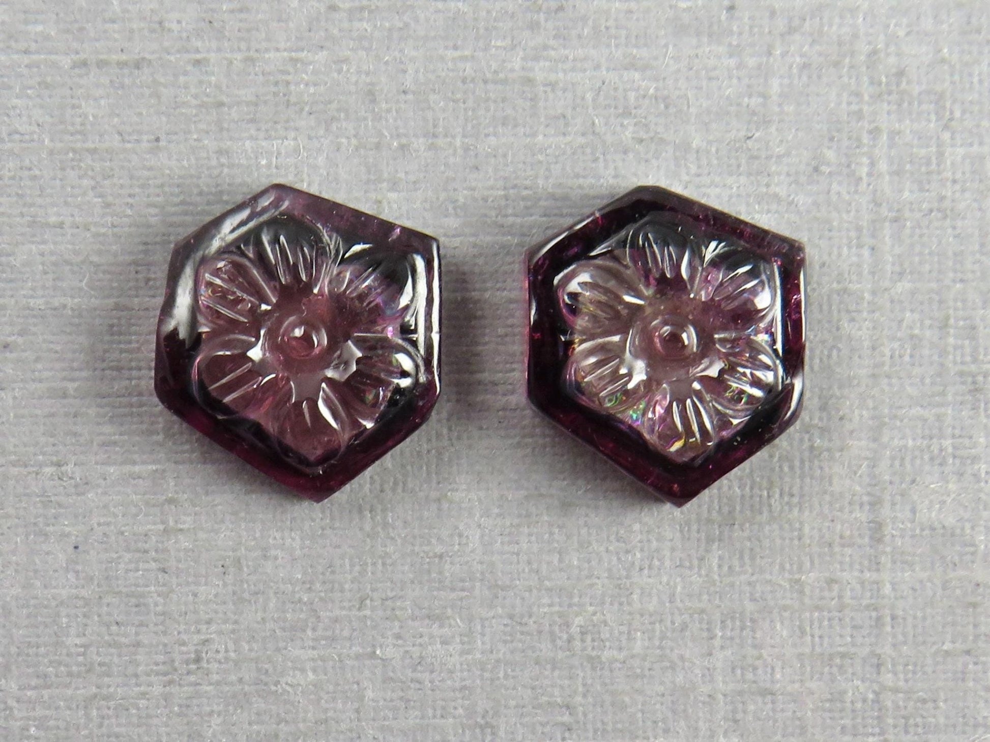 Flower Tourmaline Carving Pair | Natural Pink Gemstones | 11x10 mm | 7.2 carats | TO567 - Gem Enthusiast
