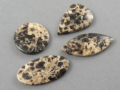 Fossilized Palm Root Jasper Cabochons, Black and Tan, 4 Stone Lot | PRA110 - Gem Enthusiast