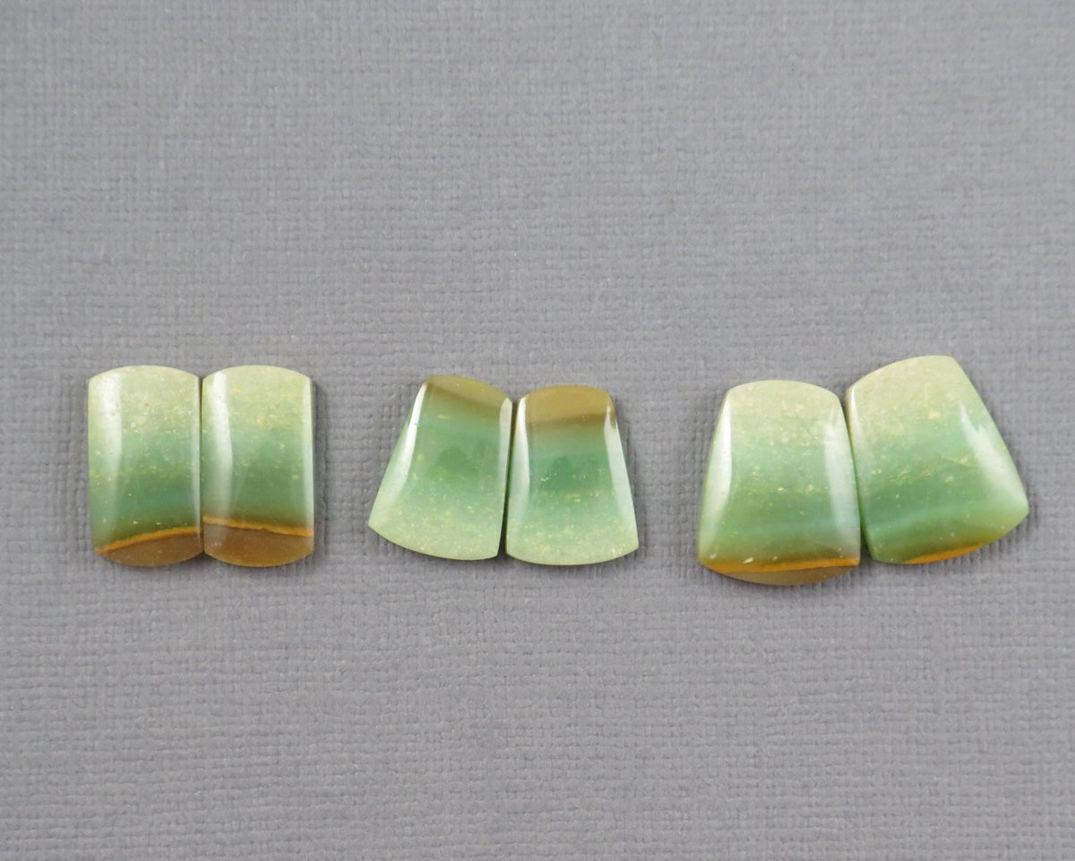 Green Petrified Wood Opal | Cabochons for Setting | 14–16mm, avg 7.4ct | Per Pair | Indonesia | WO261 - Gem Enthusiast