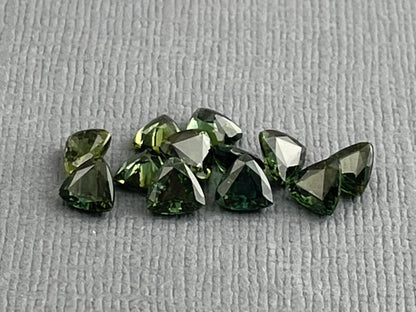 Green Sapphire Trillion Faceted Gemstone | 4.5 mm | Per Stone - Gem Enthusiast