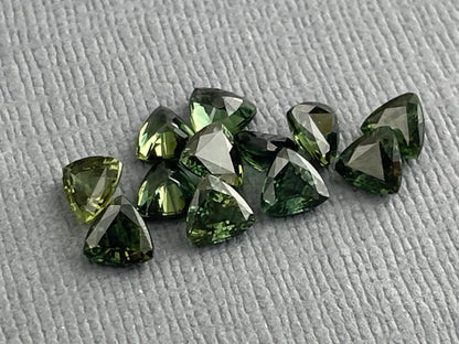 Green Sapphire Trillion Faceted Gemstone | 4.5 mm | Per Stone - Gem Enthusiast