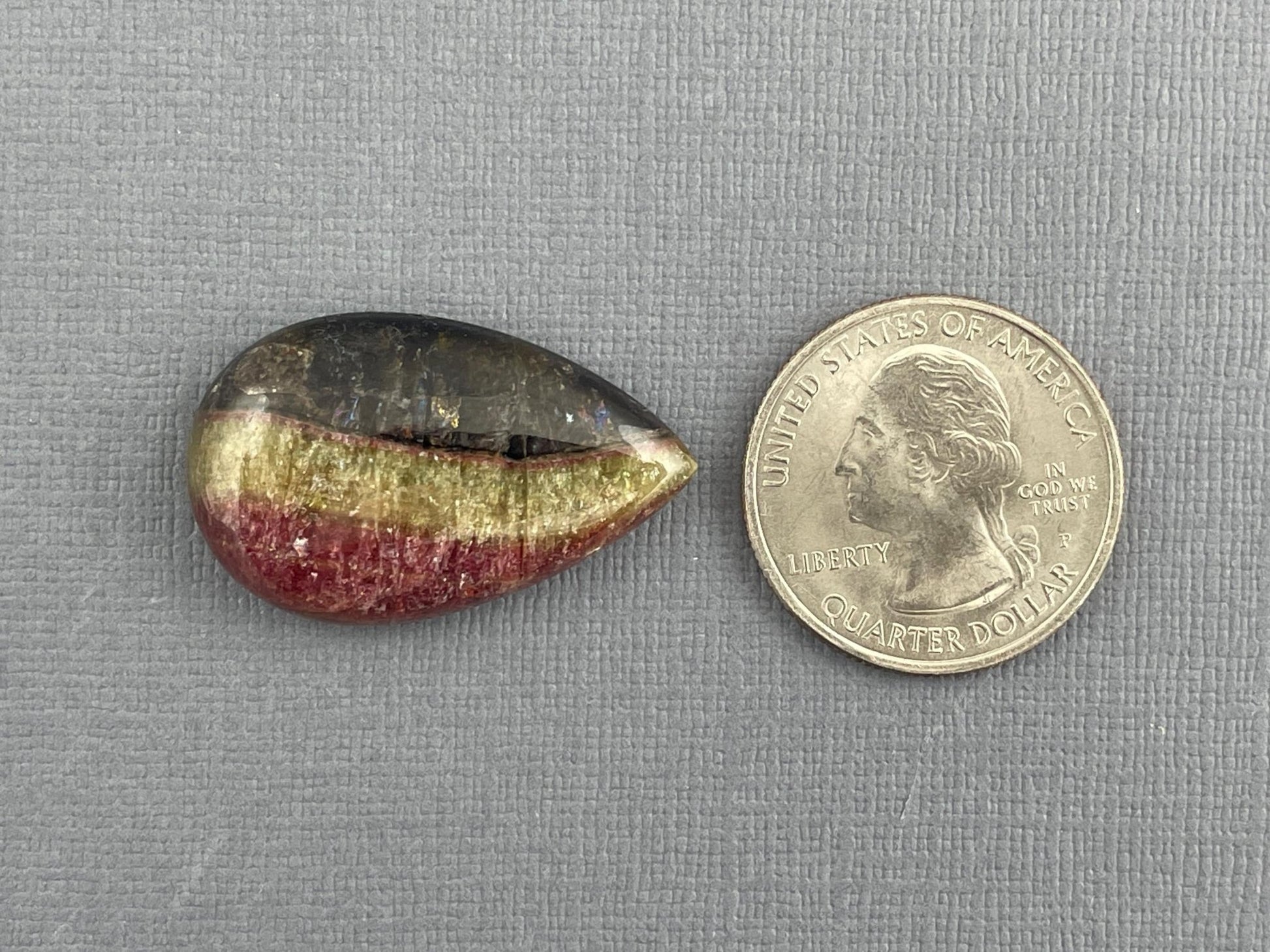 HUGE TriColor Tourmaline Pear Cabochon | Natural Gemstones | 31x19 mm | 34.4 cts | TO551 - Gem Enthusiast