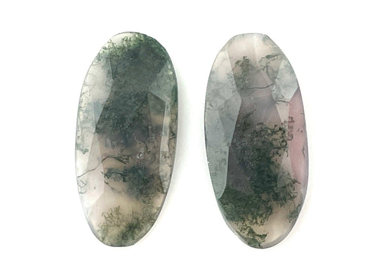 Moss Agate Oval Pair | Rose Cut Natural Loose Gemstone | AG210 - - GemEnthusiast
