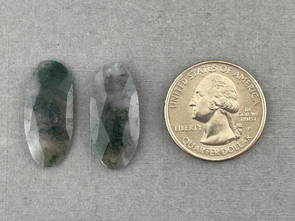Moss Agate Oval Pair | Rose Cut Natural Loose Gemstone | AG210 - - GemEnthusiast