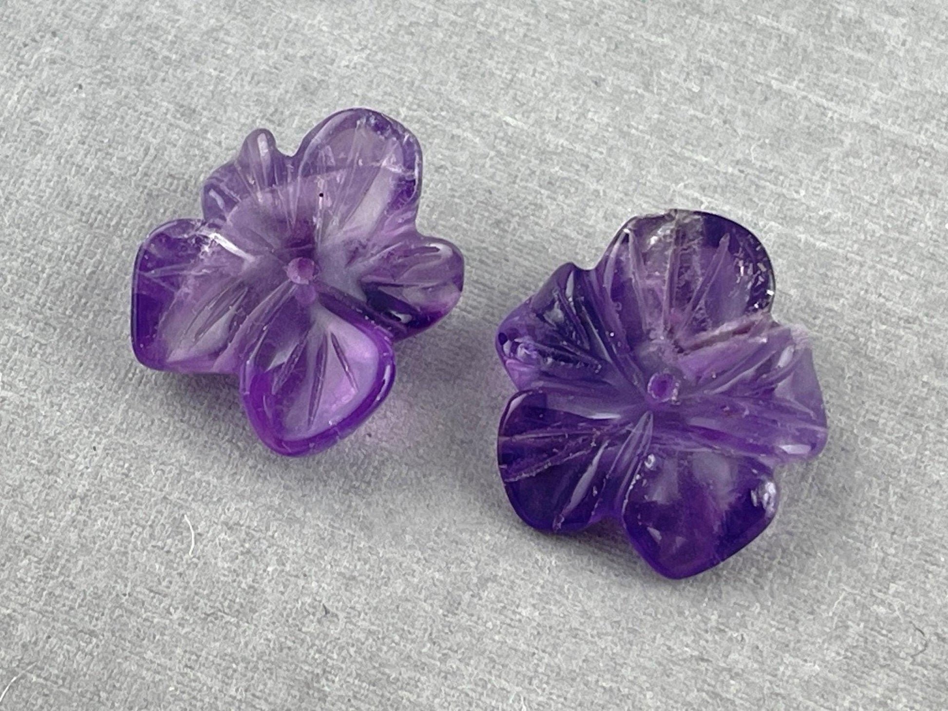 Orchid Carved Amethyst | Natural Gemstone | Center Drilled | AM201B - - GemEnthusiast