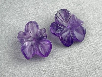 Orchid Carved Amethyst | Natural Gemstone | Center Drilled | AM201B - - GemEnthusiast