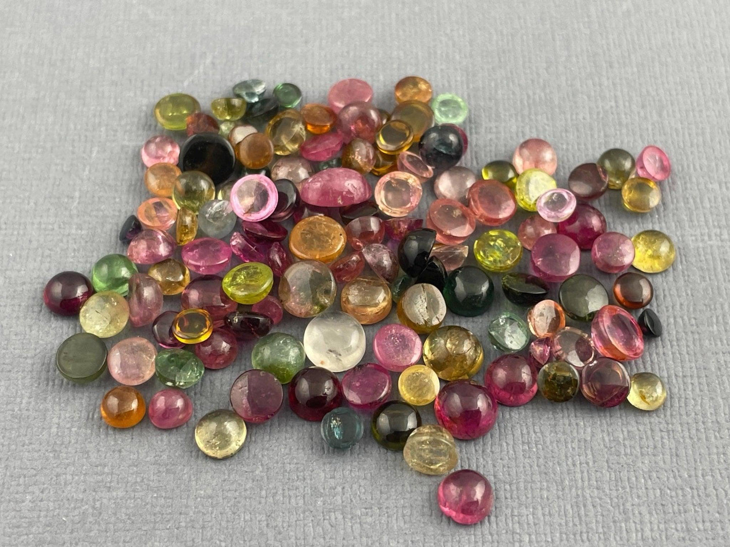 60 carats Tourmaline Round Cabochons | Small, 3mm - 6mm | Mixed Colors - Tourmaline - GemEnthusiast