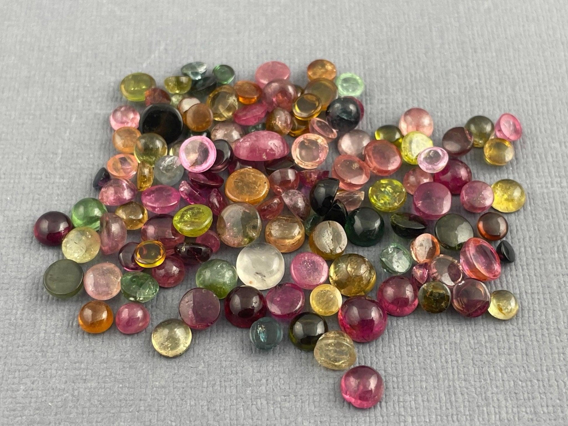 60 carats Tourmaline Round Cabochons | Small, 3mm - 6mm | Mixed Colors - Tourmaline - GemEnthusiast