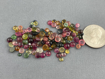 60 carats Tourmaline Round Cabochons | Small, 3mm - 6mm | Mixed Colors - Tourmaline - GemEnthusiast