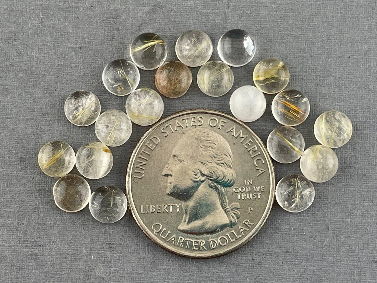 Gold Rutile Quartz Round Cabochon Lot | 20 Stones | Natural Loose Gemstone | QU517 - Rutile Quartz - GemEnthusiast