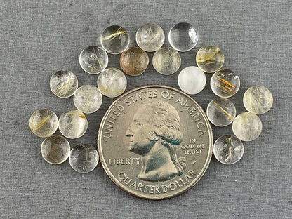 Gold Rutile Quartz Round Cabochon Lot | 20 Stones | Natural Loose Gemstone | QU517 - Rutile Quartz - GemEnthusiast