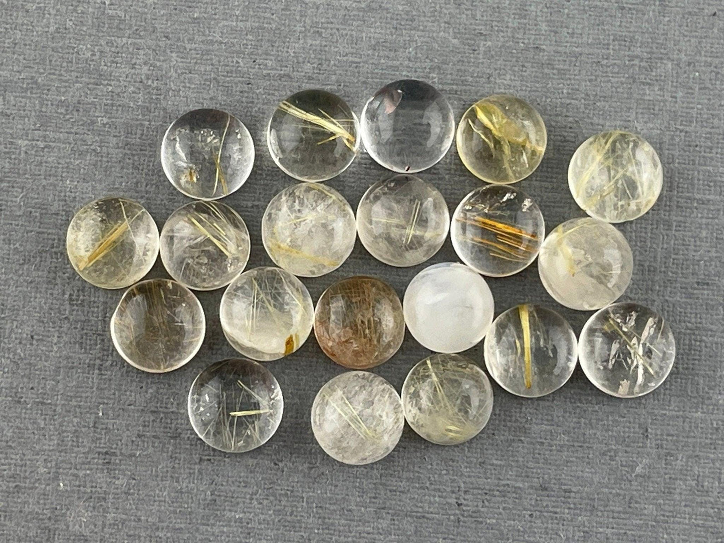 Gold Rutile Quartz Round Cabochon Lot | 20 Stones | Natural Loose Gemstone | QU517 - Rutile Quartz - GemEnthusiast