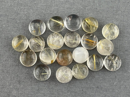Gold Rutile Quartz Round Cabochon Lot | 20 Stones | Natural Loose Gemstone | QU517 - Rutile Quartz - GemEnthusiast